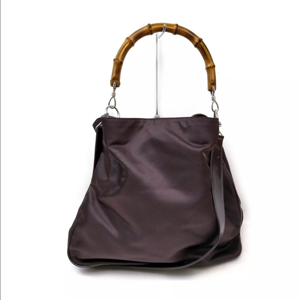 Gucci Bamboo Handle 2way Shoulder bag /Dark Brown/ Nylon hobo
